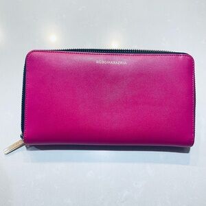 BCBGMAXAZRIA FUSCHIA WOMEN ZIP WALLET PURSE MINI BAG 3 COMPARTMENT